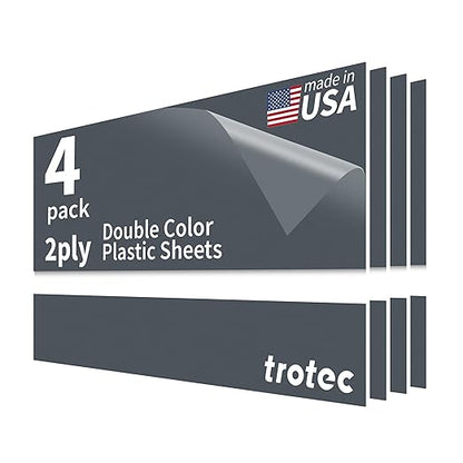 Trotec TroLase | 12"x24"x1/16", 4 Pcs | Smoke Grey/White | 2 Ply | Modified Acrylic | Laser Engraving Double Color Plastic Sheet | Engraving Blanks for Laser, Saw, Guillotine | Made in USA