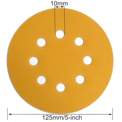 5-Inch 8-Hole Hook and Loop Sanding Discs 400-Grit Random Orbit Sandpaper, 50-Pack