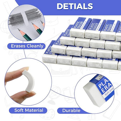 72 Pack White Eraser for Pencil, Bulk Art Erasers for Drawing Sketching, Pencil Erasers Rubber for Kids Prize, School Classroom Students, Office Supplies