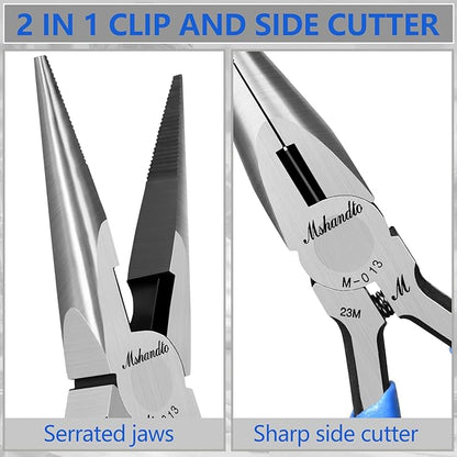 Needle Nose Pliers Set, 5" Long Nose Pliers for Wire Bending, 2 Pack High Carbon Steel Nose Cutters, Serrated Jaw Plier for Jewelry Making, Electronics Repair, Object Grasping, Craft Making