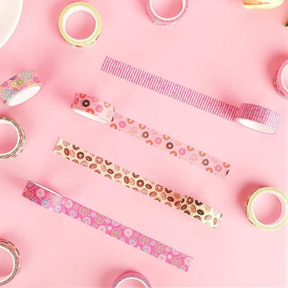 12 Rolls Donut Washi Tape Set, Candy Donuts Stars Masking Tapes, Cartoon Craft Pattern Adhesive Tapes for Planners, Scrapbook Decorating, Journal, DIY Art Crafts, Gift Wrapping 16.4Ft