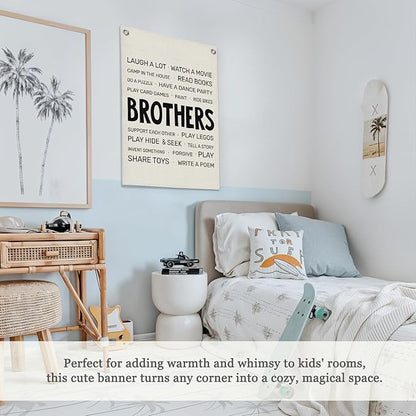 Boys Room Decor,Brothers Make The Best Friends Toddler Room Banner,Playroom Linen Canvas Wall Hanging Flag Decor for Nursery,Playroom,Bedroom,Living Room 18x25 Inch