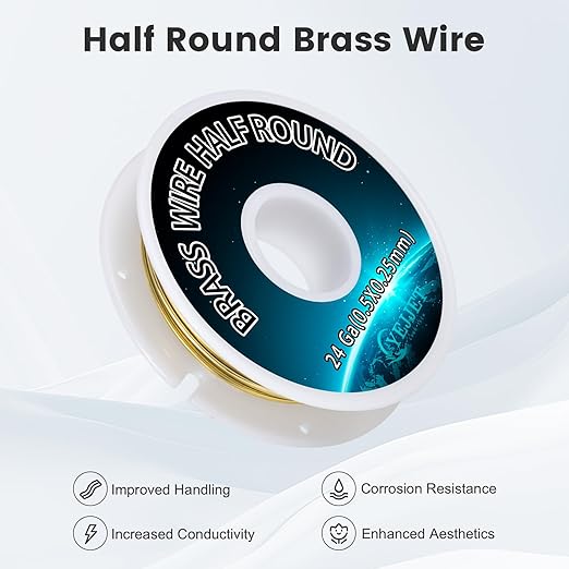 24 Gauge Half-Round Brass Wire 0.51x0.25mm - 3.0 oz 276 Feet Craft Wire Bulk, Metalworking