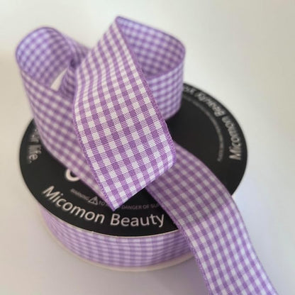 Purple and White Woven Edge Plaid Ribbon 100% Polyester Gingham Ribbon 25 Yards Each Roll (1",Purple)