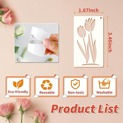 60 Pcs Flower Stencils for Painting, Reusable Small Craft Stencils for Wood, Furniture, Walls, and DIY Art Projects for Kids and Adults
