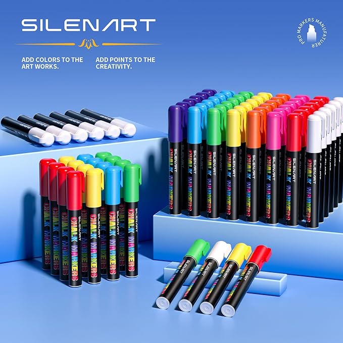 SILENART Chalk Markers Fine Tip - 1mm Liquid Chalk Marker for Blackboard Window Car Glass Washable