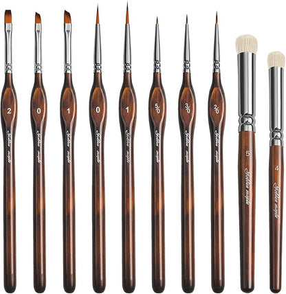 Detail Paint Brushes Dry Brushes, Golden Maple 10PC Flat Miniature Dry Paint Brushes Fine Detail Paint Brush Set for Acrylic, Oil, Watercolor & Figurine