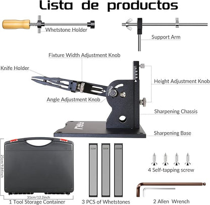 Adjustable Knife Sharpening Kit - Diamond Stones from Repair (320) to Polish (2000) for Dull Blades | Angle Guide for Chef, Hunting, Pocket Knives