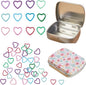Hilsayum 50Pcs Heart Shape Stitch Markers for Crocheting,Crochet Stitch Markers with Floral Design Small Tin Box