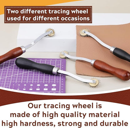 JNENERY 4PCS Tracing Wheel Sewing Tool,Professional Stitch Marking Spacer,Wood and Stainless Steel Pounce Wheel,Pounce Wheel for Sewing Patterns with Wooden Handle forTracing Paper and Leather Crafts