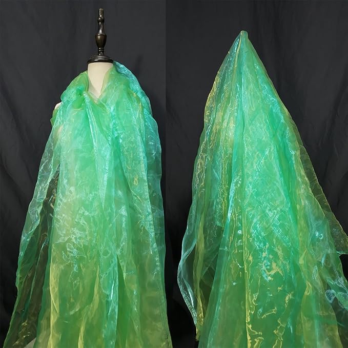 Two-Tone Iridescent Holographic Organza Fabric - 5.5 Yards by The Yard | Lightweight Sheer Tulle | for Wedding Dresses, Party Decor, DIY Crafts, Shiny Backdrops(Grass Green + hint of Yellow)