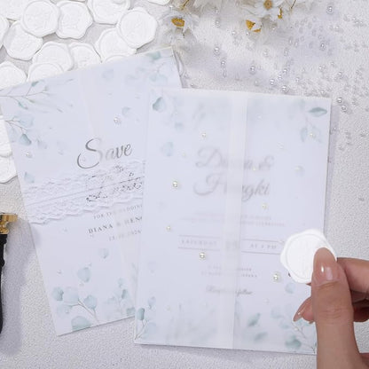 UNIQOOO 30 Pack Pre-Folded Vellum Jackets for 5x7 Invitations, Elegant Blank DIY Vellum Paper, 115GSM Semi-Transparent Cover Jacket for Wedding Envelopes