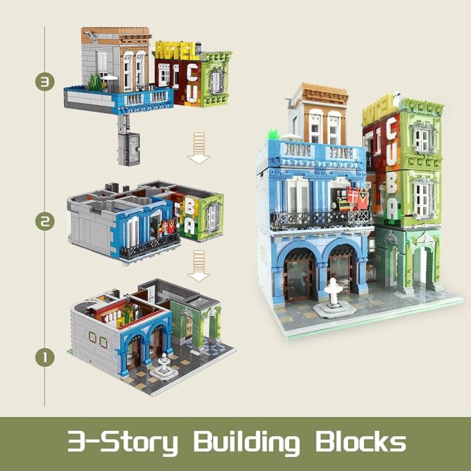 ZenithFlow Street View Building Blocks Kit, Cuba Hotel Mini Blocks Construction Toys European Architecture Model House Store Building Set, Idea Gifts Home Decoration Collection for Adults (3959 PCS)