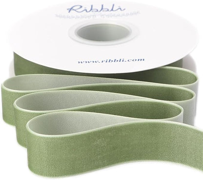 Ribbli Sage Green Velvet Ribbon 1 Inches Continuous10 Yard Spool Spring Moss Christmas Ribbon for Gift Wrapping Crafts Home Decor