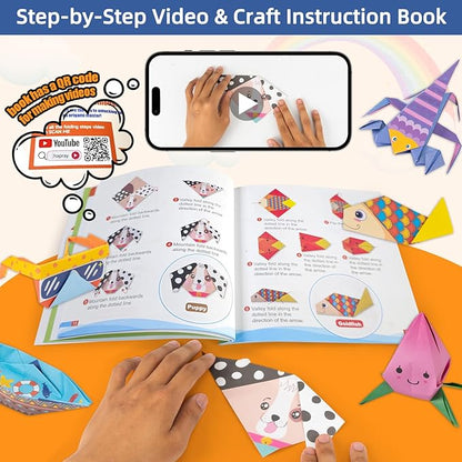 Origami Paper Kit for Kids Ages 5-8 8-12,152 Sheets Origami Paper - 72 Double Sided Patterns with Instructional Book,DIY Art Craft Projects,Travel Game Activity,Gift for Boys Girls Beginners