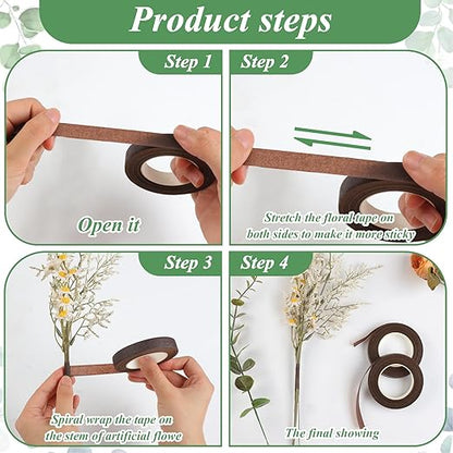 Phinus 9 Rolls Floral Tape, 1/2 Inch x 30 Yard Flower Tape, Green Floral Tape for Floral Crafts Supply, Bouquet Stem Wrapping, Wedding Bouquet (Brown)