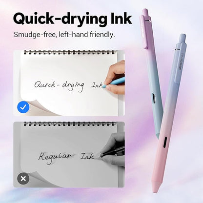 Writech Retractable Gel Ink Pens: 8ct Black Ink 0.5mm Fine Point Tip Pen Comfort Grip Smooth Writing with Aesthetic Gradient Color Barrel for Journaling Note Taking Sketching No Bleed & Smear