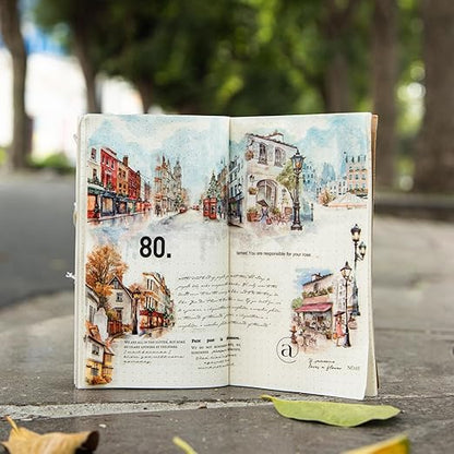 PET Tape Stickers for Journaling,6 Rolls Transparent Street Landscape Stickers for Scrapbook Supplies,Junk Journal,DIY Arts Crafts(Street Corner Travels)
