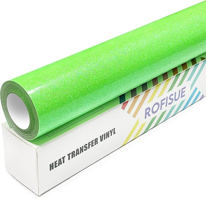 Fluorescent Green Glitter HTV Heat Transfer Vinyl 12" x6FT Glitter Vinyl for T Shirts Easy to Cut and Weed Compatible with All Cutter Machines HTV Vinyl Iron on for Cricut(Fluorescent Green)