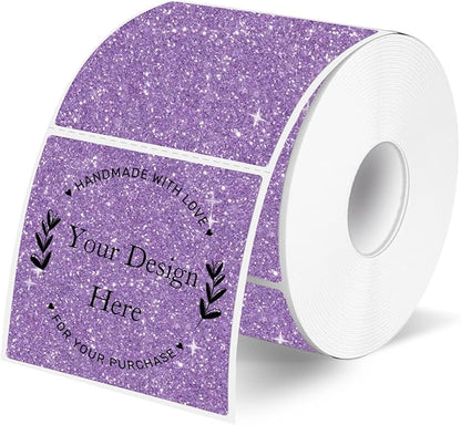 Square Thermal Labels Stickers 2" x 2", Holographic Purple Thermal Stickers Labels, Glitter Self-Adhesive Direct Thermal Label for Small Business- Perforation Line Design