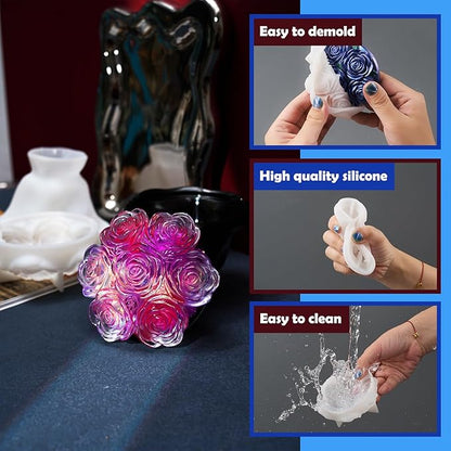 Epoxy Resin Storage Box Silicone Molds A Bouquet of Roses Jar with Lid DIY Jewelry Trinket Candy Container Silicone Mould Epoxy Concrete Cement Plaster Planter Candle Vessel Craft Molds