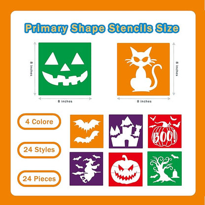 24 Pieces for Kids,Large Drawing Chalk,8 Inches Washable Shape Template Kit for Kids Crafts,Painting Drawing,School Projects (Halloween, 8 inch)