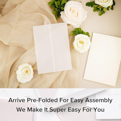 Puremigo 30 Pack Luxury Pre-Folded Vellum Jackets for 5x7 Invitations - Vellum Paper 5x7 Jackets - 115GSM Vellum Wedding Invitations Wraps - Transparent Wedding Invitations Jacket