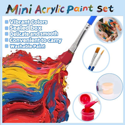 5 Packs Mini Acrylic Paint Set, 12 Colors Washable Paint Strips for Kids & Adults - Includes 10 Brushes (5 Flat + 5 Pointed), 60 PCS kids Paint Kits for Easter Eggs, Birthday, Classroom Party