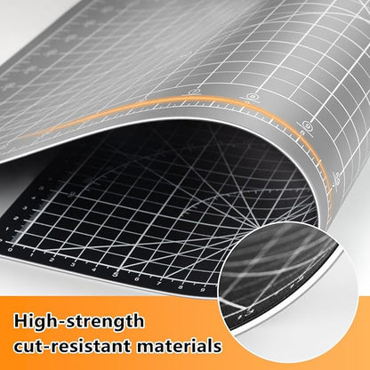 Ecraft Self Healing Cutting Mat:18" x 24" Double Sided 5-Ply Hobby Mat, A2 Rotary Cutting Sewing Mat for Crafts, Fabric,Sewing,Quilting,Scrapbooking,Projects,Grey/Black