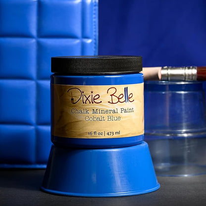 Dixie Belle Paint Company Chalk Finish Furniture Paint - Cobalt Blue (8oz) - Matte Vibrant Blue Chic Chalk Mineral DIY Furniture Paint