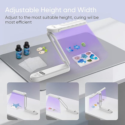 PPESULK UV Light for Resin Curing, Rechargeable UV Resin Lamp with Time Display, 34 LEDs High Power Resin Curing Machine, Cordless Portable UV Lamp for Resin Molds, Crafts, Jewelry Making(White)
