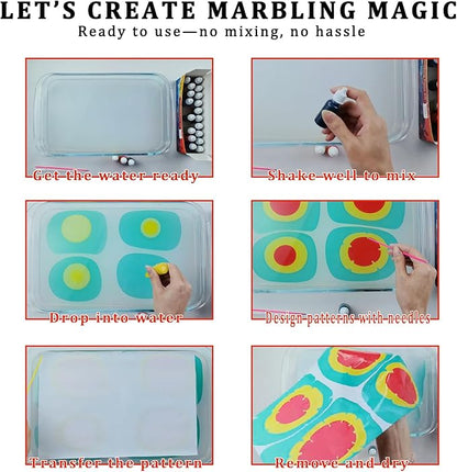 JAJADO 27 Pcs Water Marbling Paint Kit, Water Paint Marbling Ink & Turkish Marble Pattern Acrylic Pouring Floating Paint Art & Crafts Gifts for Christmas, Halloween, Birthday