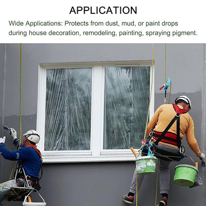 uxcell Pre-Taped Masking Film, 4.9ft x 66ft Plastic Paint Drop Cloth with Medium-Tack Painters Tape for Painting Spraying Protection Blue Film 6Pcs