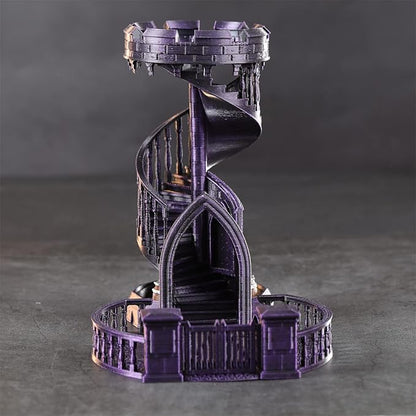 AUSPDICE Dice Tower Castle Retro DND Dice Rolling Tower and Tray for Dungeons and Dragons RPG Tabletop Games (Metallic Purple Color)