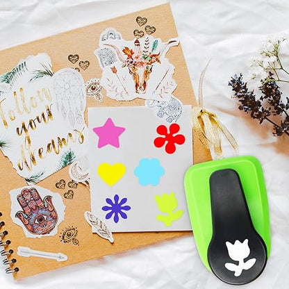 Heart Punch, Flower Hole Punches, Flower Punch, Flowers Paper Punches, 1 inch Hole Puncher for Crafts, 6PCS Flowers Shape Hole Puncher, Heart PaperPunch, Star HolePunch for Scrapbooking