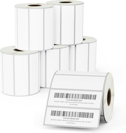 BETCKEY - 3" x 1" (76 mm x 25 mm) Address Removable Film Label - Durable Waterproof - Compatible with Zebra & Rollo Label Printer [6 Rolls, 8250 Labels]