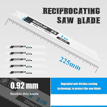 5 Pack 9 inch Reciprocating Saw Blades Set,14 TPI High Carbon Saw Blades, Metal Saw Blades with Organizer Case (5, 14TPI/225mm)