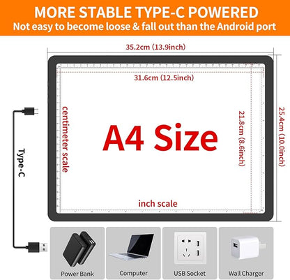 Elice Magnetic A4 Light Board with Bag for Diamond Painting, Tracing LED Light Box with Side Buttons, Super Bright Diamond Art Light Pad, Light Table for Drawing, Sketching, Weeding Vinyl - Black
