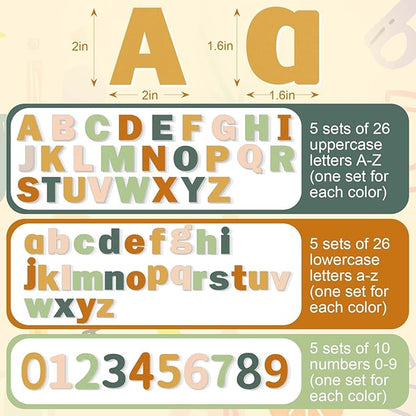 Breling 310 Pieces Felt Bulletin Board Letters Sticker with Number, 2" Bulk Self Adhesive ABC Upper Lowercase Sticky Letter for Christmas Gift Poster Bulletin Board Classroom(Light Color)