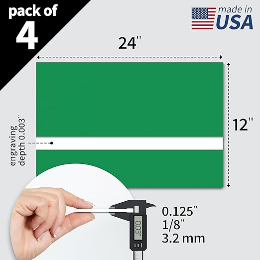 Trotec TroLase | 12"x24"x1/8", 4 Pcs | Bright Green/White | 2 Ply | Modified Acrylic | Laser Engraving Double Color Plastic Sheet | Engraving Blanks for Laser, Saw, Guillotine | Made in USA