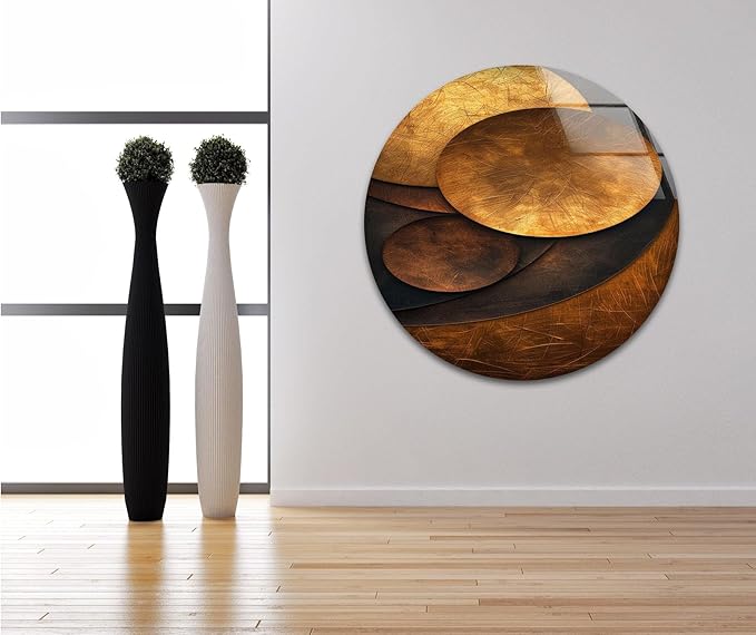 My Photostation.com 18Wx28H'' Bronze Art Deco Geometric Motifs Glass Wall Art Tempered Glass Printing Wall Decor Large Wall Art Wall Hangings