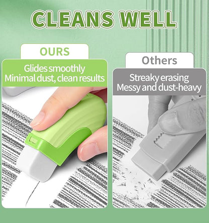 4+1 Pack Rubber Erasers Sliding Retractable Eraser, Large White Erasers for School Office Art Drawing Pencil Eraser for Kids- Green
