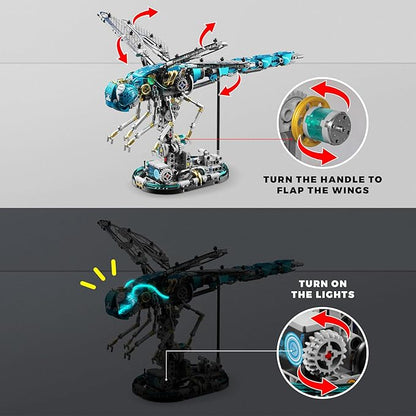 Mechanical Dragonfly Building Blocks for Adults, Insect Animal World Model with LED Light & Display Stand, Educational STEM Toys for Adult Home or Office Décor (866PCS)