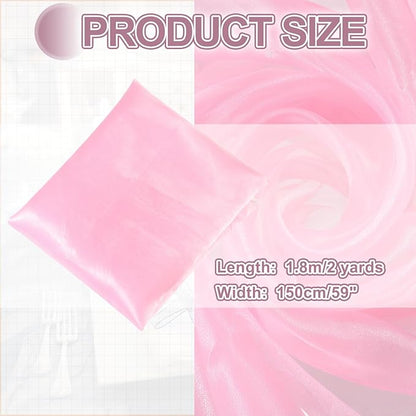 MECCANIXITY Iridescent Sheer Organza Fabric, 2 Yards x 59 Inches Solid Holographic Shiny Fabric Organza Cloth for Wedding, Curtains, Costume, Photo Background, Pink