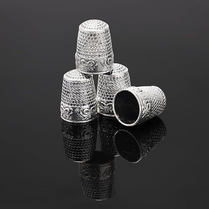 4Pack Thimbles for Hand Sewing, Sewing Thimble Hand-Working Sewing Thimble Finger Protector (Silver)