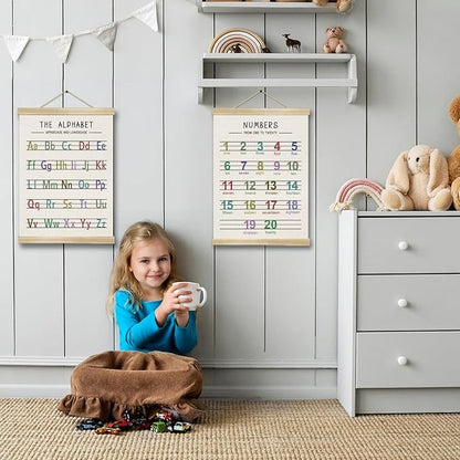 Alphabet and Numbers Wall Chart Set of 2 ,Kids Educational Posters,ABC and 1-20 Number Learning Banners for Toddlers, Preschool Classroom, Nursery, Playroom Decor 14 x 18.5 Inch(Colorful)