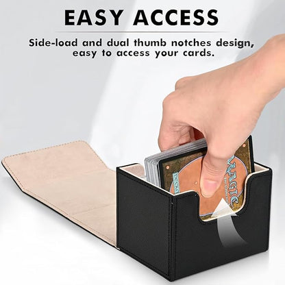 ZLCA Card Deck Box for Trading Cards, MTG Commander Deck Box Holds 120+ Single Sleeved, Leather Magnetic Card Storage Case Fits for TCG CCG Magic (Black& Gold)