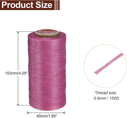 uxcell Flat Leather Sewing Waxed Thread, 270m / 295 Yards Polyester Wax String, 150D Wax Stitching Cord for Leather Crafts, Bookbinding, Bracelets Braided, Pale Pink