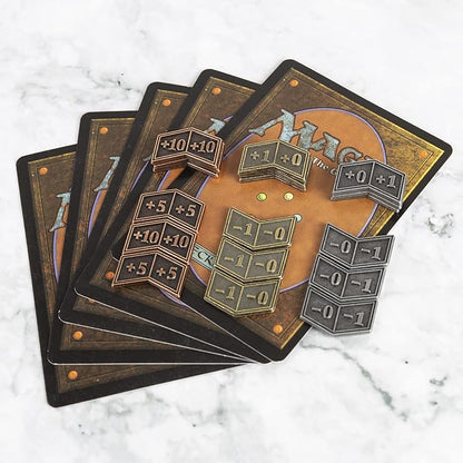 45 Pieces Antique Metal Buff Counter Tokens Magic The Gathering Token Creature Stats or Loyalty Counters for MTG CCG Card Gaming Accessories with Velvet Bag