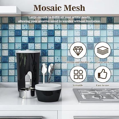 40" x 80" Mosaic Mesh for for Back Mounted Tile with Gloves, Fiberglass Mosaic Mesh Backing Boast for Tile Installation Supplies Tools, Non Sticky (40" x 80")